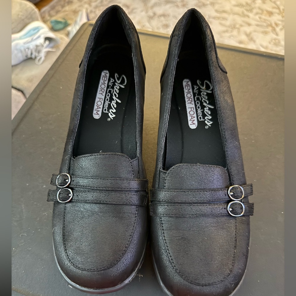 Skechers Black Memory Foam Wedge Loafers